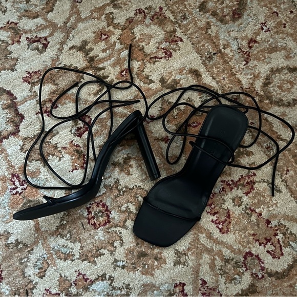 Princess Polly Billini Page Black Ankle Wrap Lace Up Square Toe Heels 10 - Picture 5 of 7